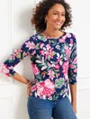 Talbots Plus Petite - Bateau Neck T-shirt - Joyful Jacobean - Ink - 2x  In Black