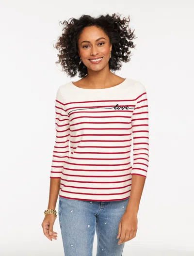 Talbots Plus Petite - Bateau Neck T-shirt - Love Stripe - Ivory/red - 3x - 100% Cotton  In White