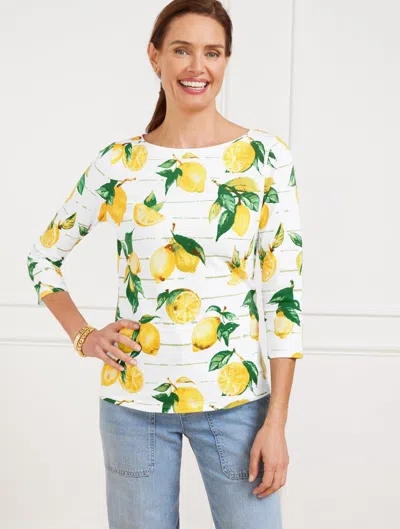 Talbots Plus Petite - Bateau Neck T-shirt - Luscious Lemons - White - 1x
