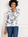 Talbots Plus Petite - Bateau Neck T-shirt - Pencil Butterfly - White - 2x  In White