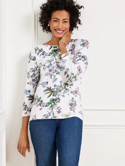 Talbots Plus Petite - Bateau Neck T-shirt - Pencil Butterfly - White - 2x