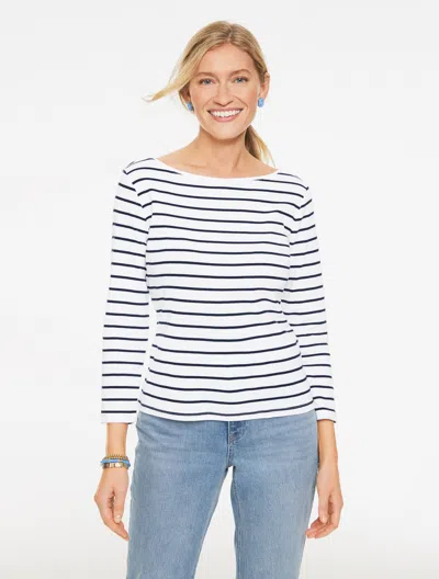 Talbots Plus Petite - Bateau Neck T-shirt - Saltair Stripe - Indigo/white - 3x - 100% Cotton  In Multi