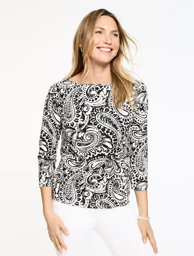 Talbots Plus Petite - Bateau Neck T-shirt - Striking Paisley - Ivory/black - X  In Multi