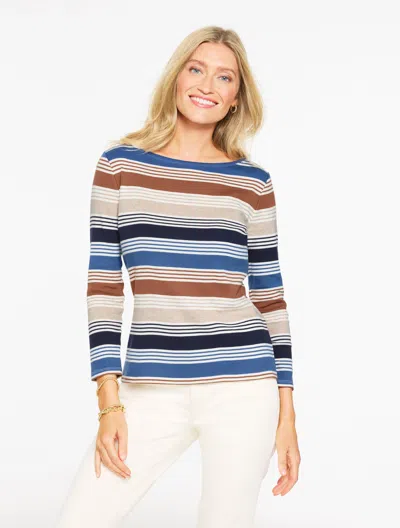 Talbots Plus Petite - Bateau Neck T-shirt - Sunbeam Stripe - Ivory/sesame Heather - 3x - 100% Cotton  In Multi