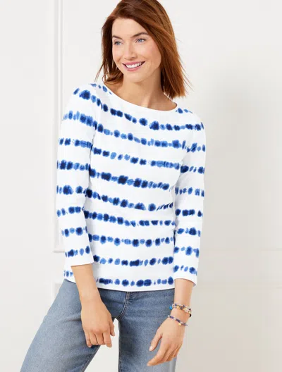Talbots Plus Petite - Bateau Neck T-shirt - Tie-dye Dots - White/indigo - 2x  In White,indigo