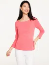 Talbots Plus Petite - Bateau Neck T-shirt - Valiantpy Heather - 2x - 100% Cotton  In Pink