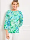 Talbots Plus Petite - Bateau Neck T-shirt - Vibrant Paisley - Bright Green/lakeside - 1x  In Bright Green,lakeside