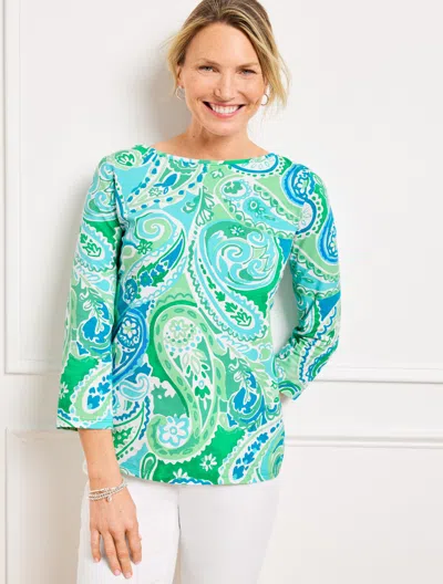 Talbots Plus Petite - Bateau Neck T-shirt - Vibrant Paisley - Bright Green/lakeside - 1x  In Bright Green,lakeside