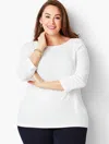 Talbots Plus Size - Cotton Bateau Neck T-shirt - White - 1x