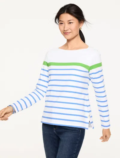Talbots Plus Petite - Bateau Neck Top - Oaklynn Stripe - White/vista Blue - 1x - 100% Cotton