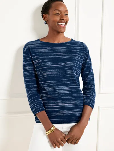 Talbots Misses - Boatneck Pullover Sweater - Space Dye - Ink/white - Xl  In Ink,white