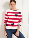 Talbots Plus Petite - Boatneck Sweater - Stars/stripe - White - X - 100% Cotton