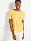 Talbots Misses - Boxy Crewneck T-shirt - Flower Appliquã© - Cornsilk - Medium  In Cornsilk