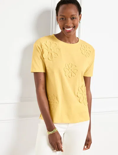 Talbots Misses - Boxy Crewneck T-shirt - Flower Appliquã© - Cornsilk - Medium