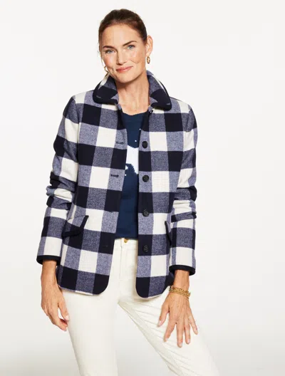 Talbots Plus Petite - Buffalo Check Tipped Jacket - Ivory/indigo - 3x  In Multi