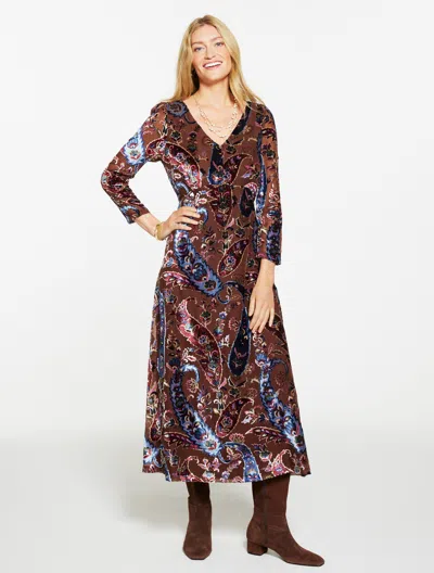 Talbots Plus Petite - Burnout Velvet Fit & Flare Dress - Floral Paisley - Dark Walnut - 22  In Brown