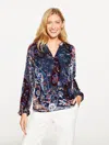 Talbots Plus Petite - Burnout Velvet Popover Shirt - Floral Paisley - Indigo - 3x  In Multi