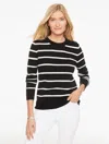 Talbots Plus Petite - Button Crewneck Sweater Pullover - Stripe - Black/white - 2x  In Multi