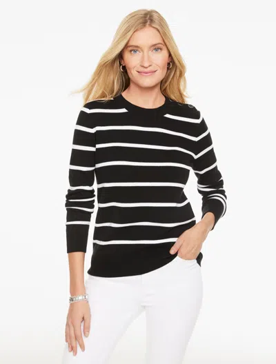 Talbots Plus Petite - Button Crewneck Sweater Pullover - Stripe - Black/white - 2x  In Multi