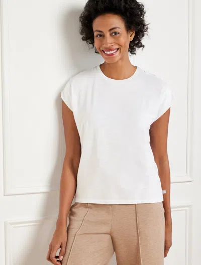 Talbots Plus Petite - Button Shoulder Cap Sleeve T-shirt - White - 3x