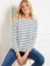 Talbots Plus Petite - Button Sleeve Crewneck T-shirt - Stripe - White/indigo - 3x - 100% Cotton  In Multi