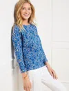 Talbots Plus Petite - Button Sleeve Crewneck T-shirt - Woodland Damask - Ivory/azure Blue - 2x - 100% Cotton