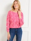 Talbots Plus Petite - Button Sleeve Crewneck T-shirt - Woodland Damask - Ivory/petunia Pink - 3x - 100% Cott