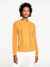 Talbots Plus Petite - Cable Knit Crewneck Sweater - Dark Golden Honey Heather - 2x - 100% Cotton