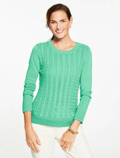 Talbots Plus Petite - Cable Knit Crewneck Sweater - Ice Green - 2x