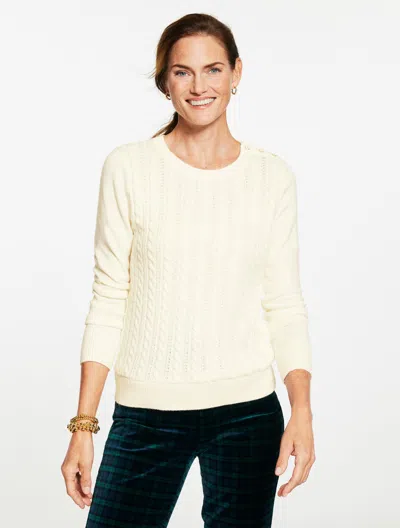 Talbots Plus Petite - Cable Knit Crewneck Sweater - Ivory - 3x  In White
