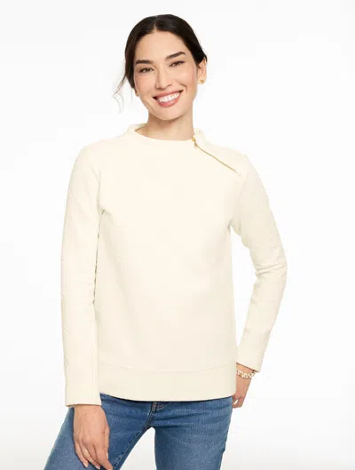 Talbots Plus Petite - Cable Knit Funnel Neck Zip Pullover Sweater - Ivory - 3x - 100% Cotton  In White