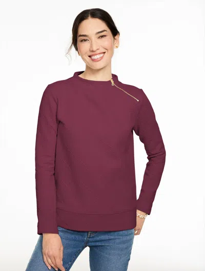 Talbots Plus Petite - Cable Knit Funnel Neck Zip Pullover Sweater - Rich Burgundy - 1x - 100% Cotton