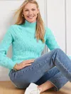 Talbots Cable Knit Mockneck Sweater - Aqua Blue - 3x  In Aqua Blue