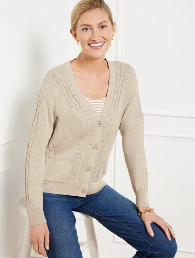 Talbots Plus Petite - Cable Knit V-neck Cardigan Sweater - Maple Oat Heather - 3x