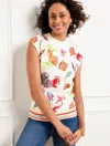 Talbots Plus Petite - Cap Sleeve Pullover Sweater - Underwater World - White - 1x - 100% Cotton  In White