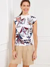 Talbots Plus Petite - Cap Sleeve Pullover Sweater - Verdant Botanical - White - 3x