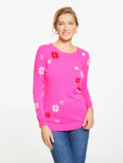 Talbots Plus Petite - Cashmere Crewneck Sweater - Multi Snowflake - Stunning Pink - 3x