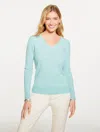Talbots Plus Petite - Cashmere V-neck Sweater - Dusty Ice Green - 2x  In Blue
