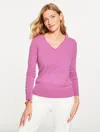 Talbots Plus Petite - Cashmere V-neck Sweater - Violet Bouquet Heather - 3x  In Pink
