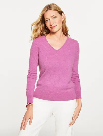 Talbots Plus Petite - Cashmere V-neck Sweater - Violet Bouquet Heather - 3x  In Pink