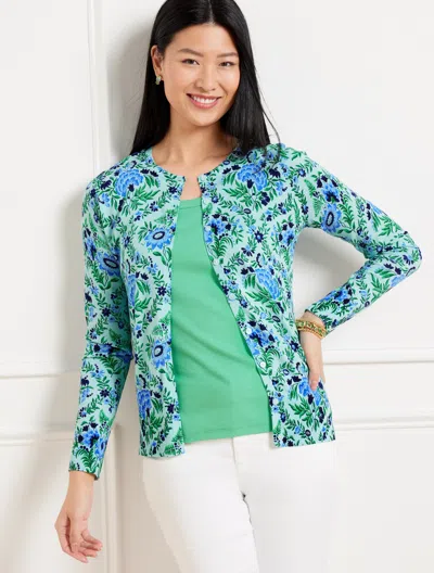 Talbots Plus Petite - Charming Cardigan Sweater - Exquisite Floral - Blue Ice - 2x