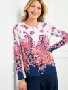 Talbots Plus Petite - Charming Cardigan Sweater - Floral Paisley - White/pink - X  In White,pink