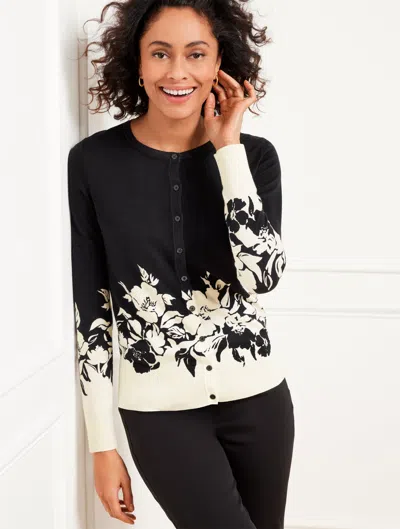 Talbots Petite - Charming Cardigan Sweater - Placed Floral - Ivory/black - Xl  In Ivory,black