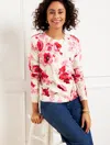 Talbots Plus Size - Charming Cardigan Sweater - Watercolor Bouquets - Ivory/red - 3x  In Ivory,red
