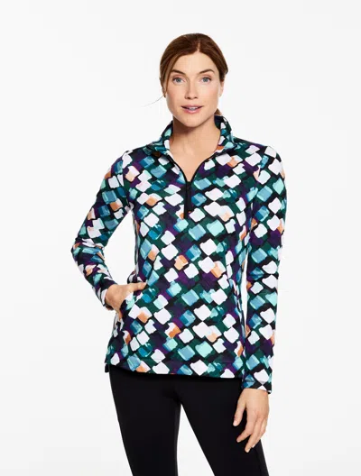 Talbots Plus Petite - Classic French Terry Half-zip Pullover Sweater - Dazzling Diamond - Black/purple Garne In Multi