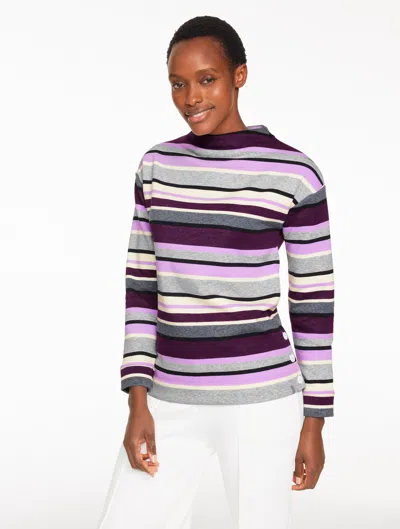 Talbots Plus Petite - Classic French Terry Mockneck Pullover Sweater - Sophie Stripe - Grey Sky Heather - X  In Multi