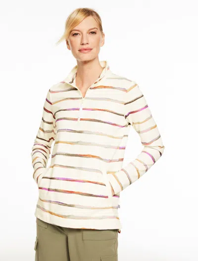 Talbots Plus Petite - Classic French Terry Pullover Sweater - Watercolor Stripe - Ivory - 2x  In White