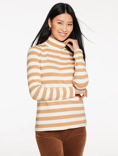 Talbots Plus Petite - Classic Turtleneck Top - Barnet Stripe - Ivory/toasted Coconut - 1x  In Multi