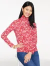Talbots Plus Petite - Classic Turtleneck Top - Birds On Branches - Red - 2x  In Multi