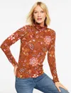Talbots Plus Petite - Classic Turtleneck Top - Blooming Jacobean - Acorn Brown/autumn Orange - 1x  In Orange
